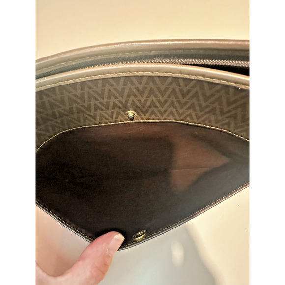 Mario Valentino classic Brown Leather Monogram Clutch Bag Purses EUC Authentic - Picture 4 of 8